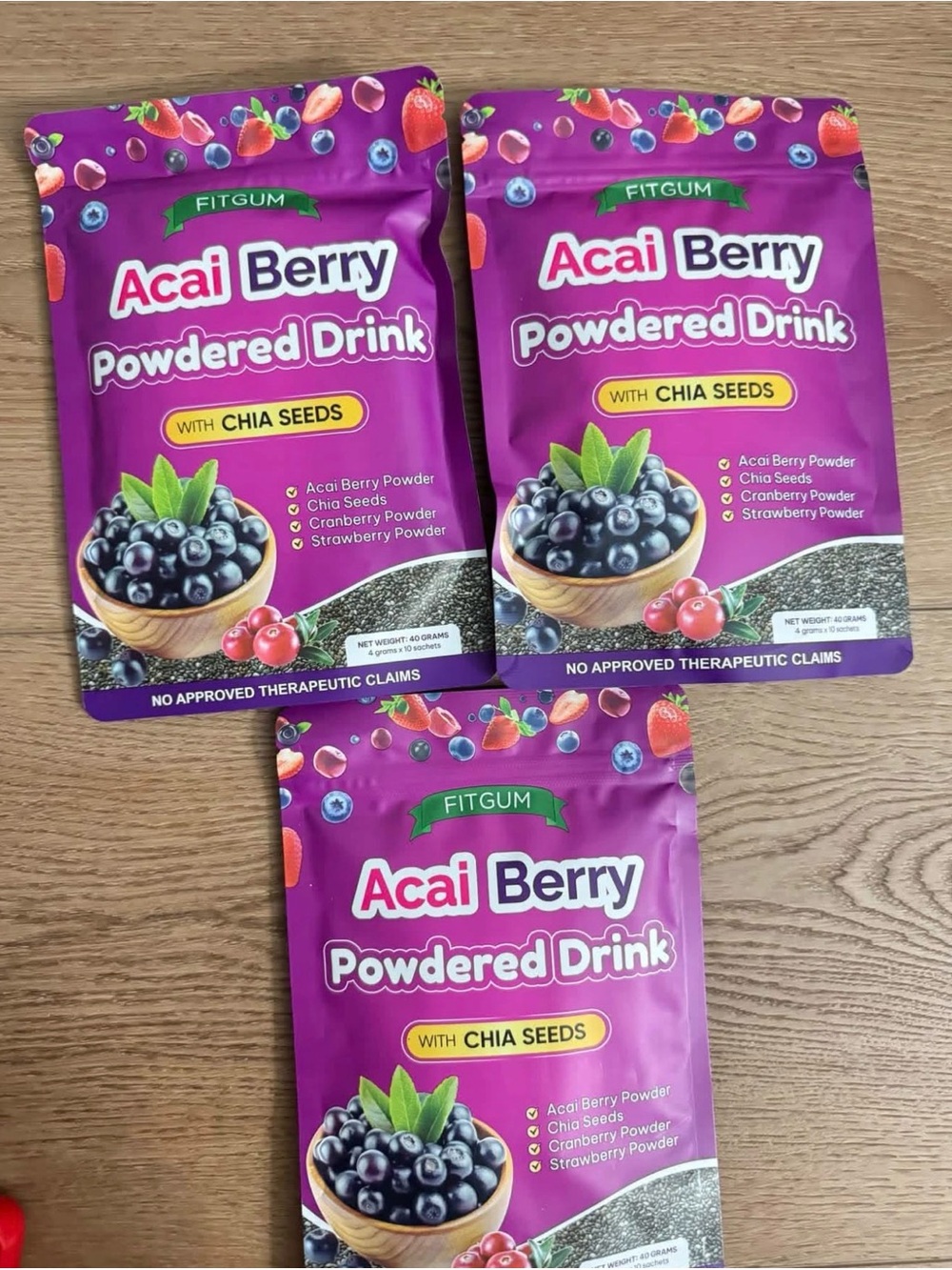 3PACKS Acai Berry Powdered Drink with Chia Seeds - Purple